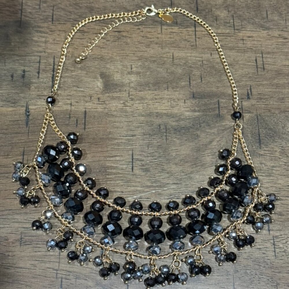 CHICO'S Black Beaded Light Gold 16" Necklace Chain with 3" extender Curb NEW